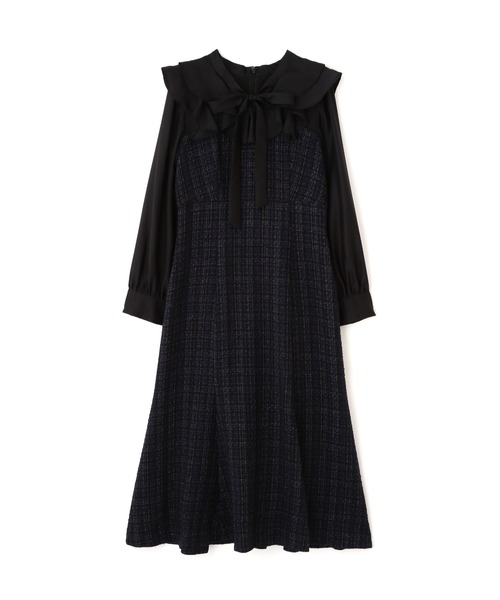 JILL by JILL STUART(ジルバイジルスチュアート)の「◇ ブラウスドッキングツィードワンピース(ワンピース・レディース・ネイビー/ホワイト・SMALL/MEDIUM)」の6枚目の写真