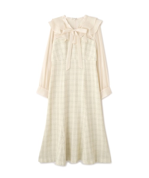 JILL by JILL STUART(ジルバイジルスチュアート)の「◇ ブラウスドッキングツィードワンピース(ワンピース・レディース・ネイビー/ホワイト・SMALL/MEDIUM)」の4枚目の写真
