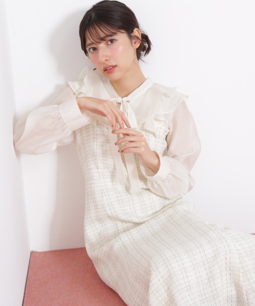 JILL by JILL STUART(ジルバイジルスチュアート)の「◇ ブラウスドッキングツィードワンピース(ワンピース・レディース・ネイビー/ホワイト・SMALL/MEDIUM)」の15枚目の写真