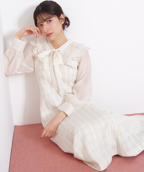 JILL by JILL STUART(ジルバイジルスチュアート)の「◇ ブラウスドッキングツィードワンピース(ワンピース・レディース・ネイビー/ホワイト・SMALL/MEDIUM)」の14枚目の写真