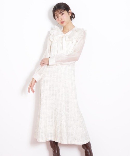 JILL by JILL STUART(ジルバイジルスチュアート)の「◇ ブラウスドッキングツィードワンピース(ワンピース・レディース・ネイビー/ホワイト・SMALL/MEDIUM)」の16枚目の写真