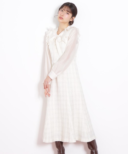 JILL by JILL STUART(ジルバイジルスチュアート)の「◇ ブラウスドッキングツィードワンピース(ワンピース・レディース・ネイビー/ホワイト・SMALL/MEDIUM)」の17枚目の写真