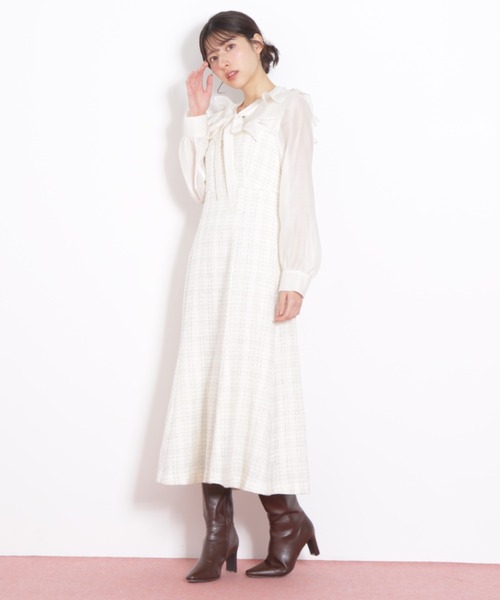 JILL by JILL STUART(ジルバイジルスチュアート)の「◇ ブラウスドッキングツィードワンピース(ワンピース・レディース・ネイビー/ホワイト・SMALL/MEDIUM)」の21枚目の写真