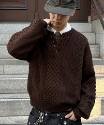 kutir | HENLEY NECK SILVER BUTTON CABLE KNIT／ヘンリーネックシルバーボタンケーブルニット(ニット/セーター)