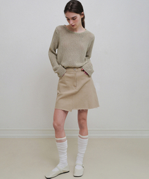 Cotton twill mini skirt (beige)