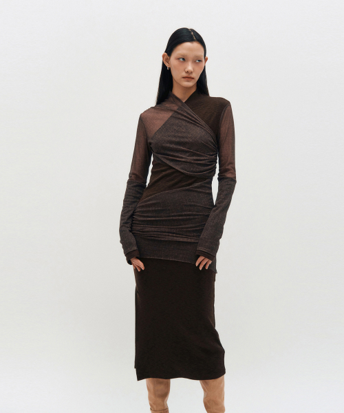 KIMZISU(キムジス)の「Layered Long Sleeve Dress _ BROWN(ワンピース・レディース・ブラウン・FREE)」の5枚目の写真
