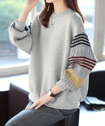 ReRe（リリ）の「配色ライン×ギャザー袖スウェット（スウェット）」