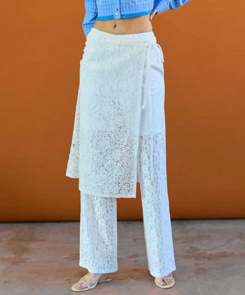 【2026SPRING PRE-ORDER】Side Gathered Wrap Lace Skirt Pants/サイドギャザーラップレーススカートパンツ