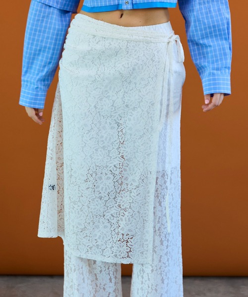 【2026SPRING PRE-ORDER】Side Gathered Wrap Lace Skirt Pants/サイドギャザーラップレーススカートパンツ