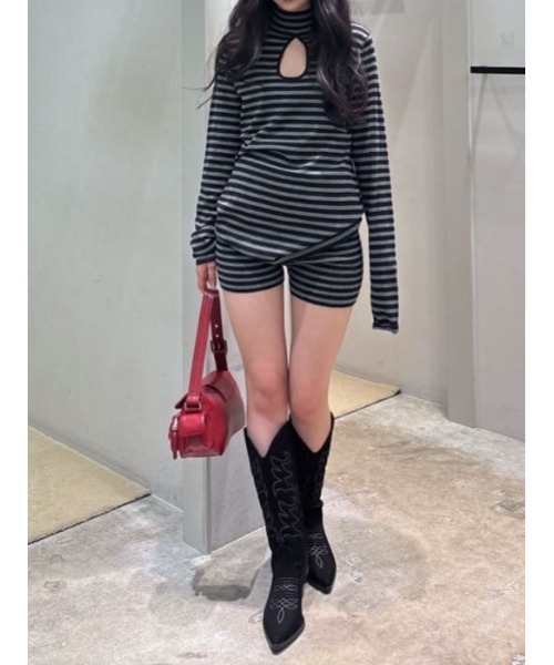 SLY（スライ）の「HG KNIT S/PT ハイゲージニットショートパンツ 冬服 春服（スラックス・レディース・杢グレー/ブラック系その他2・FREE）」の13枚目の写真