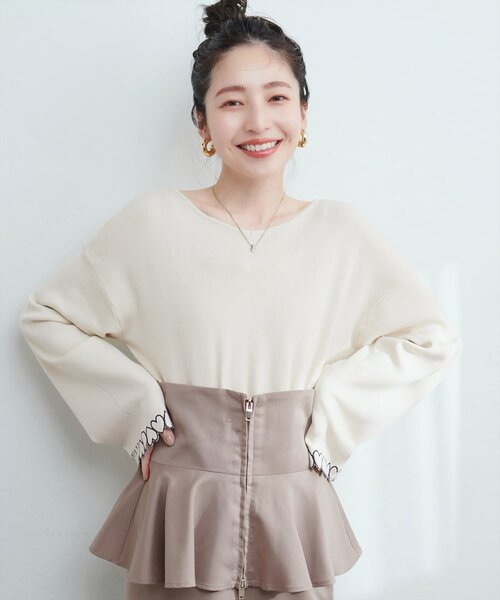 natural couture(ナチュラルクチュール)の「お袖ハートショート丈ニットプルオーバー(ニット/セーター・レディース・アイボリー/ピンク/サックスブルー/ブラック・FREE)」の14枚目の写真
