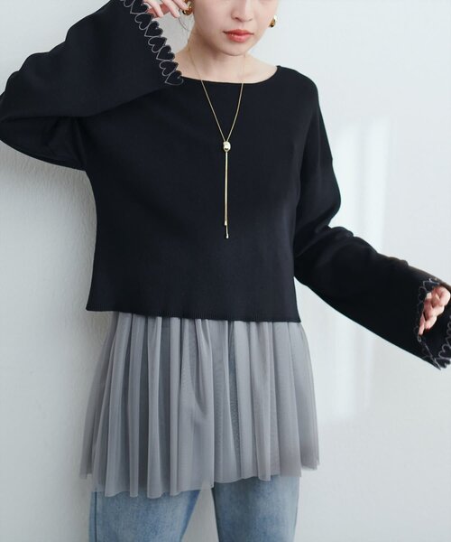 natural couture(ナチュラルクチュール)の「お袖ハートショート丈ニットプルオーバー(ニット/セーター・レディース・アイボリー/ピンク/サックスブルー/ブラック・FREE)」の22枚目の写真
