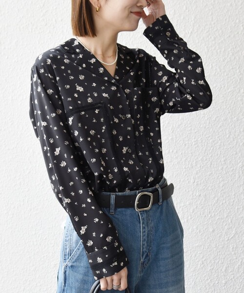 SHIPS any:〈洗濯機可能〉フラワー プリント レース オープンカラー