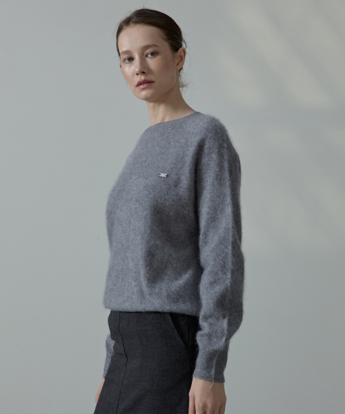 Noelle Wholegarment Cashmere Wool Round-Neck Knit_GREY