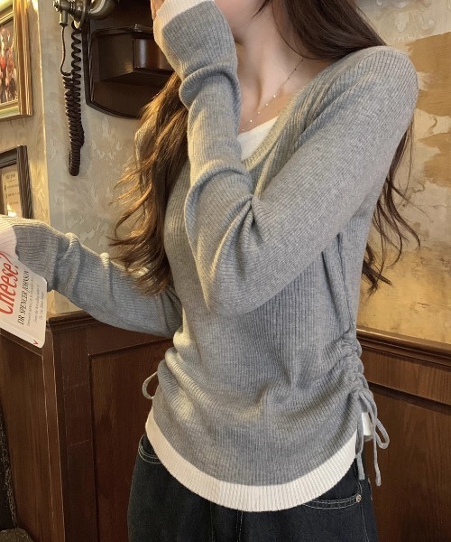 GEMEDA(ジェメダ)の「フェイクレイヤード リブニットプルオーバー(ニット/セーター・レディース・ブラウン/グレー/ベージュ・M)」の11枚目の写真