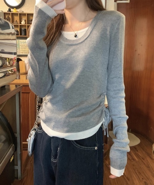 GEMEDA(ジェメダ)の「フェイクレイヤード リブニットプルオーバー(ニット/セーター・レディース・ブラウン/グレー/ベージュ・M)」の13枚目の写真