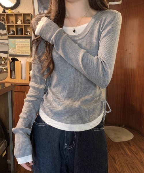 GEMEDA(ジェメダ)の「フェイクレイヤード リブニットプルオーバー(ニット/セーター・レディース・ブラウン/グレー/ベージュ・M)」の5枚目の写真