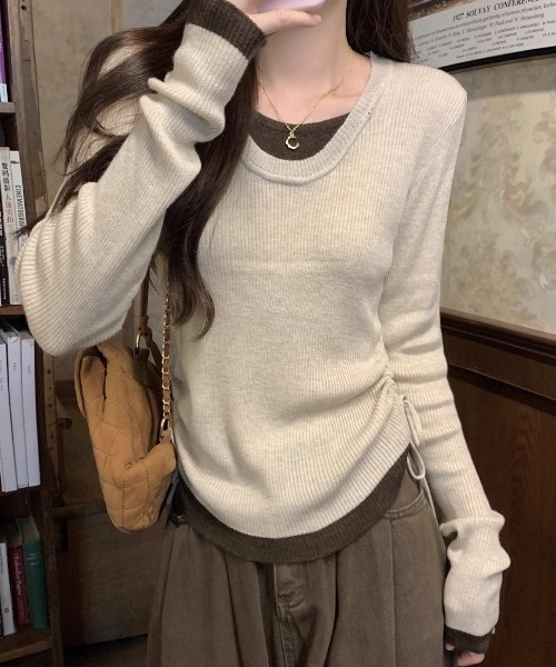 GEMEDA(ジェメダ)の「フェイクレイヤード リブニットプルオーバー(ニット/セーター・レディース・ブラウン/グレー/ベージュ・M)」の14枚目の写真