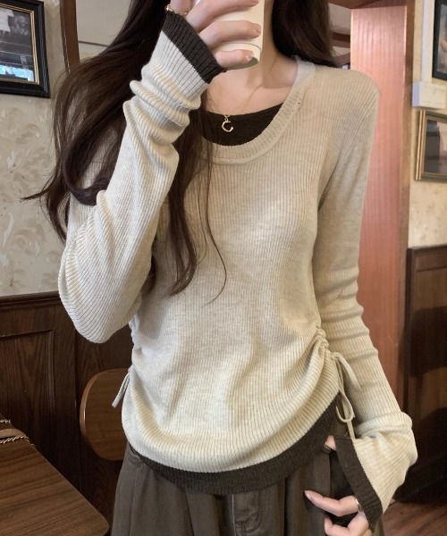 GEMEDA(ジェメダ)の「フェイクレイヤード リブニットプルオーバー(ニット/セーター・レディース・ブラウン/グレー/ベージュ・M)」の17枚目の写真