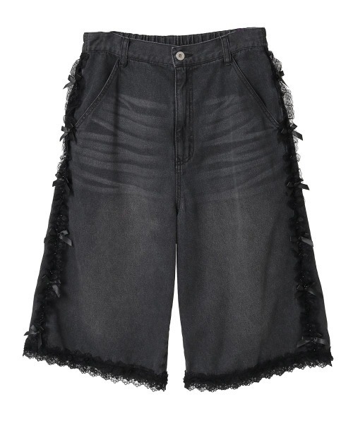 Candy Stripper（キャンディストリッパー）の「FRILL LINE DENIM HALF パンツ（デニムパンツ・レディース・ブラック/ブルー系その他・FREE）」の2枚目の写真