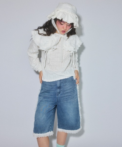 Candy Stripper（キャンディストリッパー）の「FRILL LINE DENIM HALF パンツ（デニムパンツ・レディース・ブラック/ブルー系その他・FREE）」の3枚目の写真