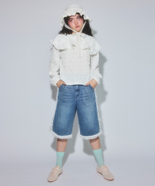 Candy Stripper（キャンディストリッパー）の「FRILL LINE DENIM HALF パンツ（デニムパンツ・レディース・ブラック/ブルー系その他・FREE）」の6枚目の写真