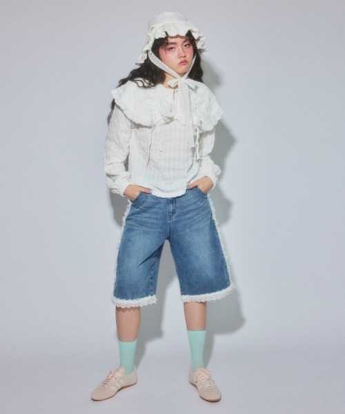 Candy Stripper（キャンディストリッパー）の「FRILL LINE DENIM HALF パンツ（デニムパンツ・レディース・ブラック/ブルー系その他・FREE）」の7枚目の写真