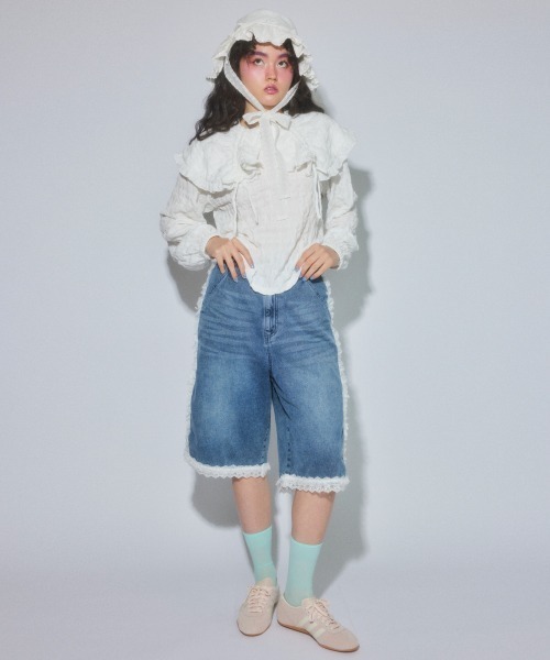 Candy Stripper（キャンディストリッパー）の「FRILL LINE DENIM HALF パンツ（デニムパンツ・レディース・ブラック/ブルー系その他・FREE）」の8枚目の写真