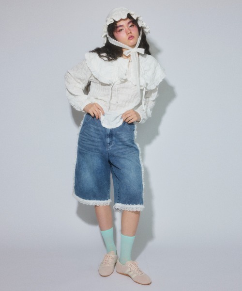 Candy Stripper（キャンディストリッパー）の「FRILL LINE DENIM HALF パンツ（デニムパンツ・レディース・ブラック/ブルー系その他・FREE）」の9枚目の写真