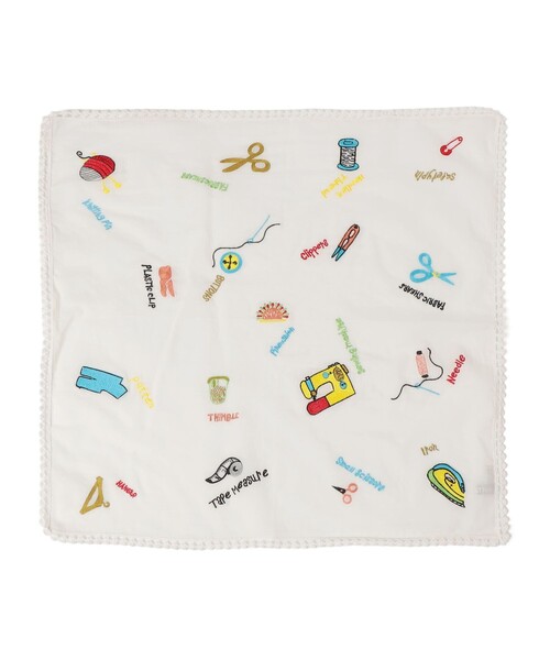 SHIPS(シップス)の「ANATHA:ポンポン 刺繍 バンダナ スカーフ(ストール/ショール・レディース・ライトホワイト・ONE SIZE)」の1枚目の写真