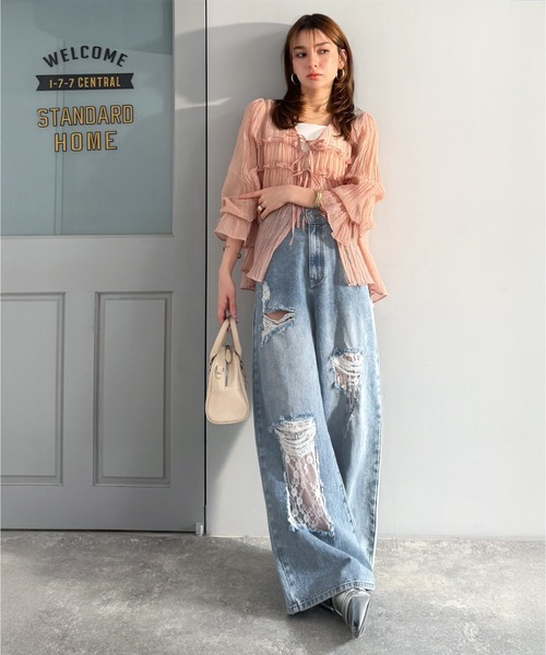 mily bilet(ミウィビレット)の「【mily bilet】甘さひとさじ♪レース付きダメージワイドデニムパンツ(ワイド)(デニムパンツ・レディース・ブルー/ブルー系その他・LARGE/MEDIUM/SMALL/X-LARGE)」の18枚目の写真
