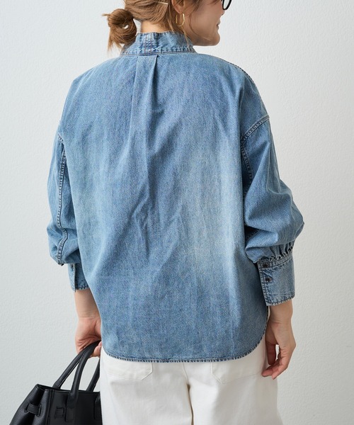PUAL CE CIN（ピュアルセシン）の「デニムリボンタイブラウス（シャツ/ブラウス・レディース・グレー/インディゴブルー/ブルー・FREE）」の6枚目の写真