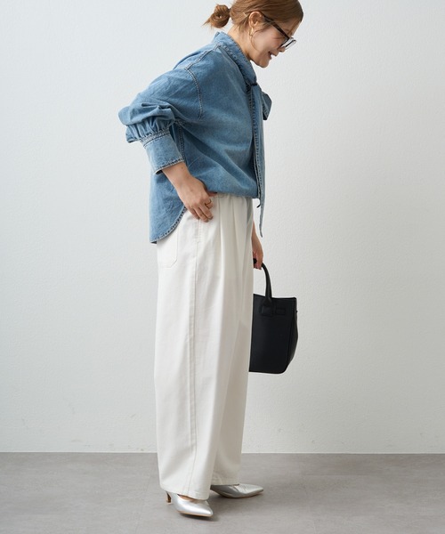 PUAL CE CIN（ピュアルセシン）の「デニムリボンタイブラウス（シャツ/ブラウス・レディース・グレー/インディゴブルー/ブルー・FREE）」の9枚目の写真