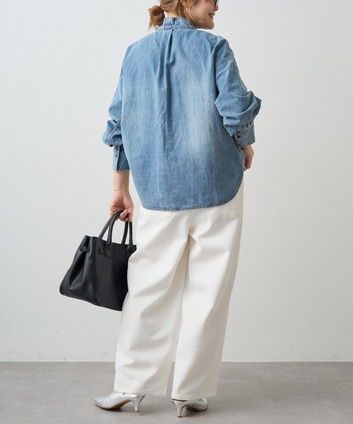 PUAL CE CIN（ピュアルセシン）の「デニムリボンタイブラウス（シャツ/ブラウス・レディース・グレー/インディゴブルー/ブルー・FREE）」の10枚目の写真