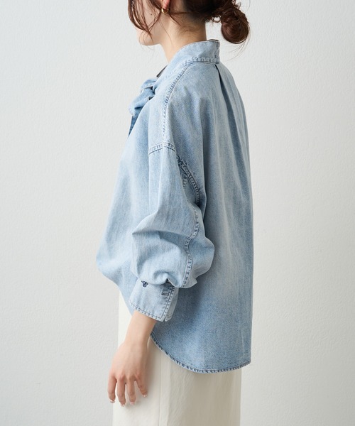 PUAL CE CIN（ピュアルセシン）の「デニムリボンタイブラウス（シャツ/ブラウス・レディース・グレー/インディゴブルー/ブルー・FREE）」の13枚目の写真