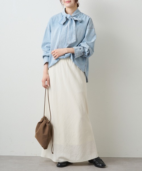 PUAL CE CIN（ピュアルセシン）の「デニムリボンタイブラウス（シャツ/ブラウス・レディース・グレー/インディゴブルー/ブルー・FREE）」の15枚目の写真