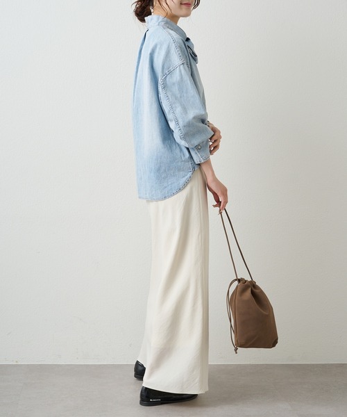 PUAL CE CIN（ピュアルセシン）の「デニムリボンタイブラウス（シャツ/ブラウス・レディース・グレー/インディゴブルー/ブルー・FREE）」の16枚目の写真