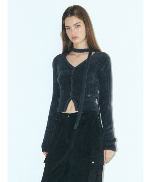 ETMON(エトモン)の「Fluffy Scarf Knit Cardigan, Charcoal(カーディガン/ボレロ・レディース・その他・FREE)」の1枚目の写真