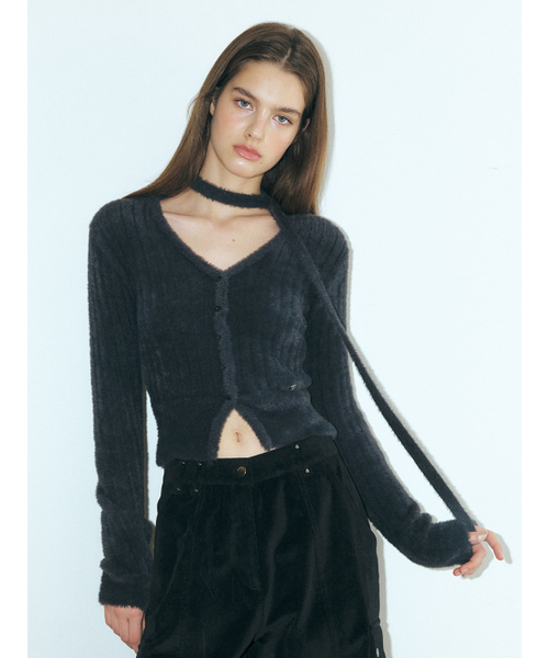ETMON(エトモン)の「Fluffy Scarf Knit Cardigan, Charcoal(カーディガン/ボレロ・レディース・その他・FREE)」の2枚目の写真