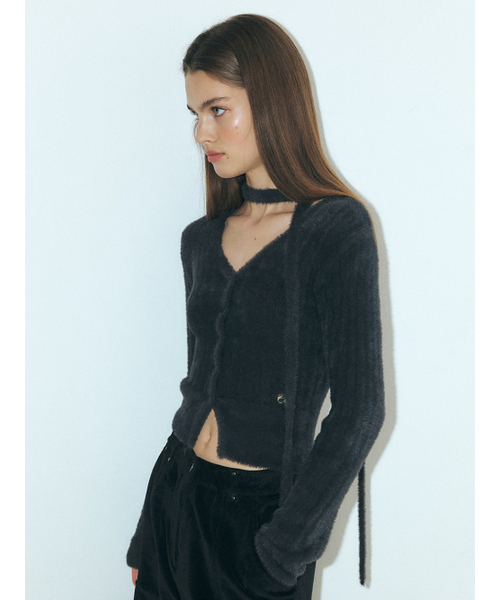ETMON(エトモン)の「Fluffy Scarf Knit Cardigan, Charcoal(カーディガン/ボレロ・レディース・その他・FREE)」の4枚目の写真