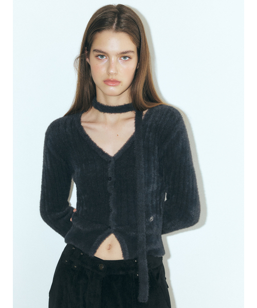 ETMON(エトモン)の「Fluffy Scarf Knit Cardigan, Charcoal(カーディガン/ボレロ・レディース・その他・FREE)」の5枚目の写真