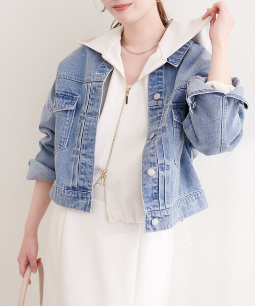 natural couture（ナチュラルクチュール）の「袖レース付きGジャン（デニムジャケット・レディース・オフホワイト/ブルー/インディゴブルー・FREE）」の9枚目の写真