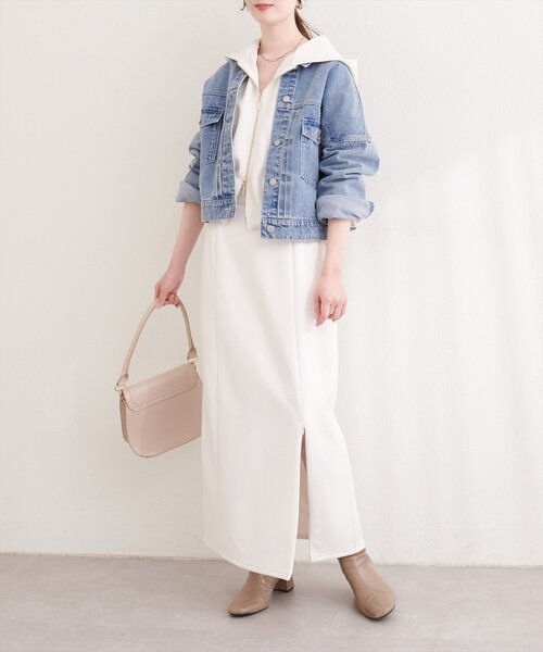 natural couture（ナチュラルクチュール）の「袖レース付きGジャン（デニムジャケット・レディース・オフホワイト/ブルー/インディゴブルー・FREE）」の11枚目の写真