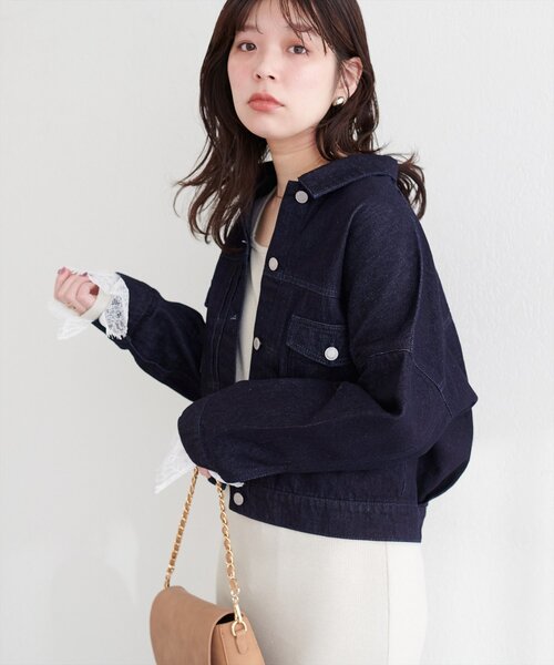 natural couture（ナチュラルクチュール）の「袖レース付きGジャン（デニムジャケット・レディース・オフホワイト/ブルー/インディゴブルー・FREE）」の15枚目の写真