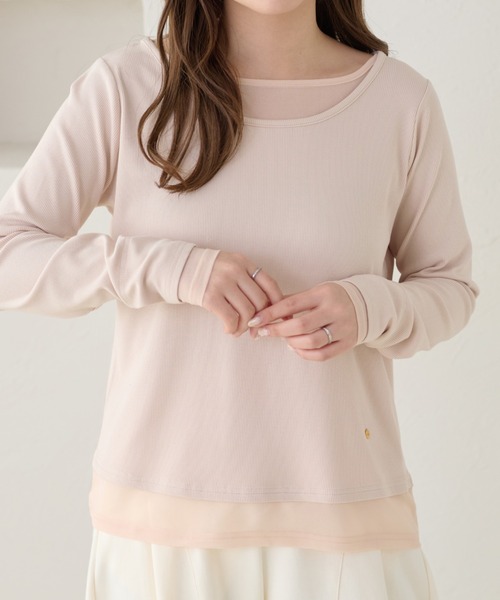 apres jour clair(アプレジュールクレア)の「【apres jour clair】レイヤードトップス(Tシャツ/カットソー・レディース・アイボリー/ピンクベージュ/グレー・フリー/X-LARGE)」の3枚目の写真
