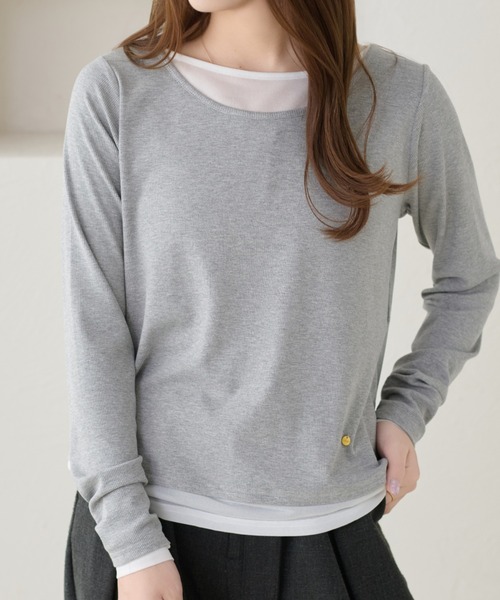 apres jour clair(アプレジュールクレア)の「【apres jour clair】レイヤードトップス(Tシャツ/カットソー・レディース・アイボリー/ピンクベージュ/グレー・フリー/X-LARGE)」の2枚目の写真