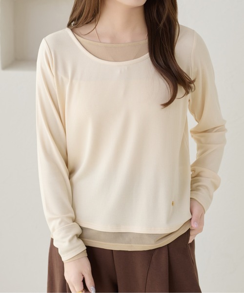 apres jour clair(アプレジュールクレア)の「【apres jour clair】レイヤードトップス(Tシャツ/カットソー・レディース・アイボリー/ピンクベージュ/グレー・フリー/X-LARGE)」の4枚目の写真