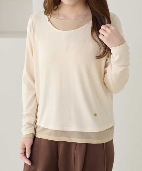 apres jour clair(アプレジュールクレア)の「【apres jour clair】レイヤードトップス(Tシャツ/カットソー・レディース・アイボリー/ピンクベージュ/グレー・フリー/X-LARGE)」の5枚目の写真