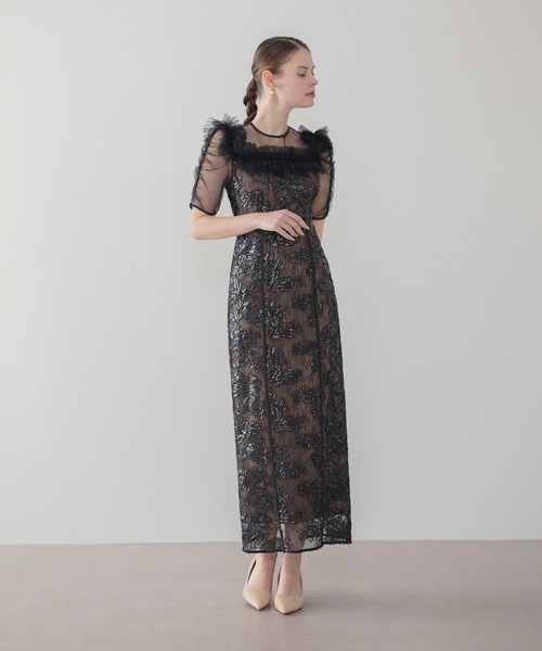 Leja(レジャ)の「【LEJA】スクエアチュールギャザーフラワースパンコールIラインドレス美脚効果結婚式 パーティードレス 成人式 二次会 同窓会 お呼ばれ オケージョン 20代 30代(ドレス・レディース・ブラック/グレー・SMALL/MEDIUM)」の11枚目の写真