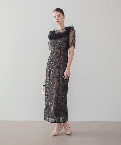 Leja(レジャ)の「【LEJA】スクエアチュールギャザーフラワースパンコールIラインドレス美脚効果結婚式 パーティードレス 成人式 二次会 同窓会 お呼ばれ オケージョン 20代 30代(ドレス・レディース・ブラック/グレー・SMALL/MEDIUM)」の14枚目の写真